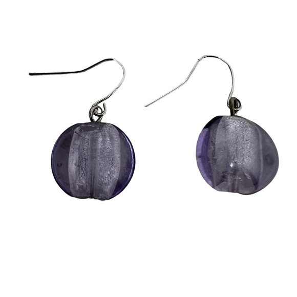 Vintage Pierced Earrings Purple Glass Dangle  Wire - Picture 1 of 5